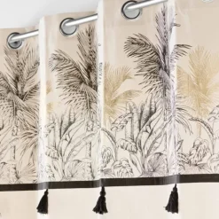 Rideau à Oeillets Papaya Palmiers à pompons et Top Métallisé