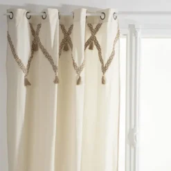 Rideau à pompons en coton et jute