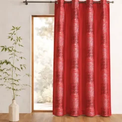 Rideau shantung brodé bandes de motifs ethniques