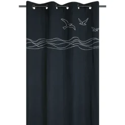 Rideau tamisant polycoton à œillets motif bord de mer