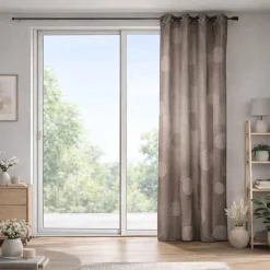 Rideau taupe en shantung brodé ronds mêlés