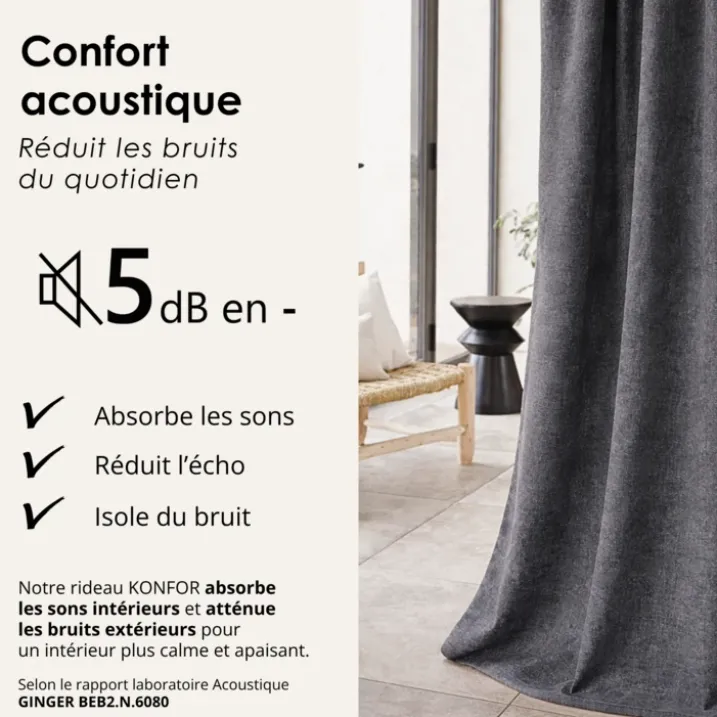 Rideau thermique phonique et semi occultant KONFOR