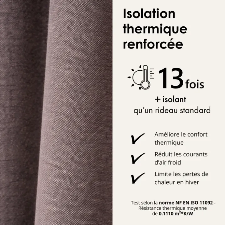 Rideau thermique phonique et semi occultant à galons fronceurs KONFOR