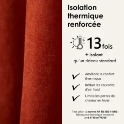 Rideau thermique phonique et semi occultant à galons fronceurs KONFOR