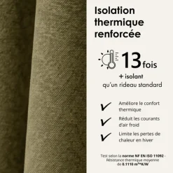 Rideau thermique phonique et semi occultant à galons fronceurs KONFOR