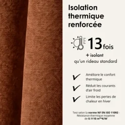 Rideau thermique phonique et semi occultant à galons fronceurs KONFOR