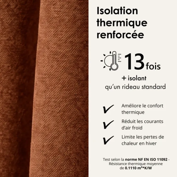 Rideau thermique phonique et semi occultant à galons fronceurs KONFOR