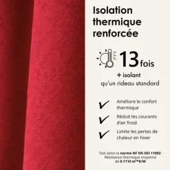 Rideau thermique phonique et semi occultant à galons fronceurs KONFOR
