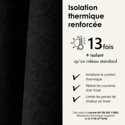 Rideau thermique phonique et semi occultant à galons fronceurs KONFOR