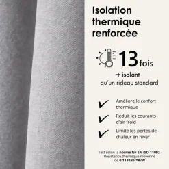Rideau thermique phonique et semi occultant à galons fronceurs KONFOR