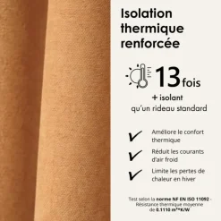 Rideau thermique phonique et semi occultant à galons fronceurs KONFOR