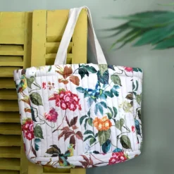 Sac cabas imprimé feuillage avec oiseau stylisé