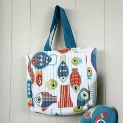 Sac cabas polycoton matelassé motif poissons