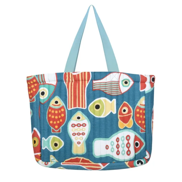 Sac cabas polycoton matelassé motif poissons