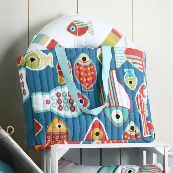 Sac cabas polycoton matelassé motif poissons