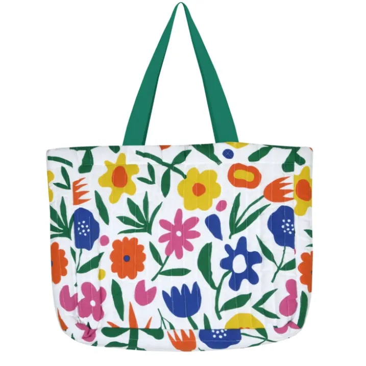Sac cabas polycoton matelassé motif fleurs