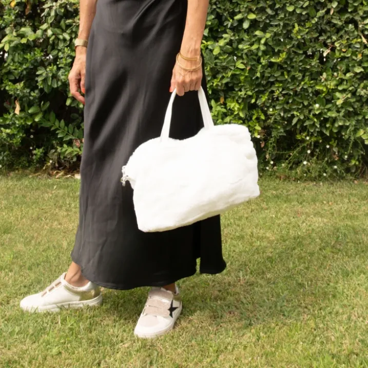Sac imitation fourrure anse et bandoulière amovible