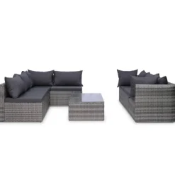 Salon de jardin avec coussin, résine tressée