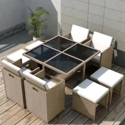 Salon de jardin encastrable en rotin