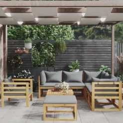 Salon de jardin 8 pcs en acacia avec coussin