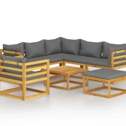 Salon de jardin 8 pcs en acacia avec coussin