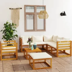 Salon de jardin 8 pcs en acacia avec coussin
