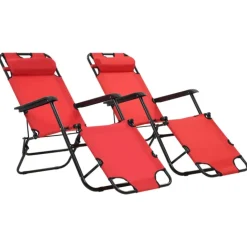 Set de 2 chaises longues pliables avec repose pied