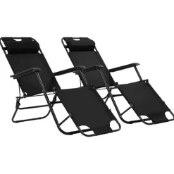 Set de 2 chaises longues pliables avec repose pied