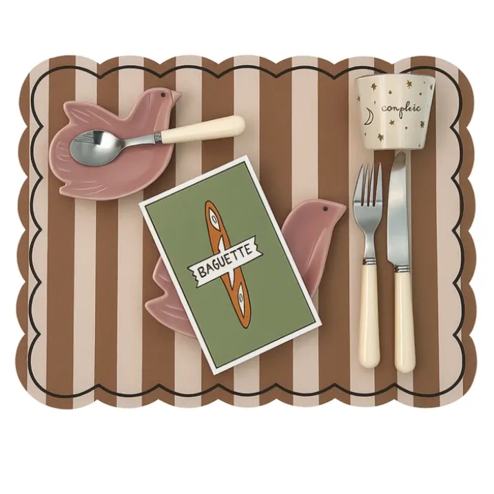 Set de table rectangulaire à rayures avec bords ondulés