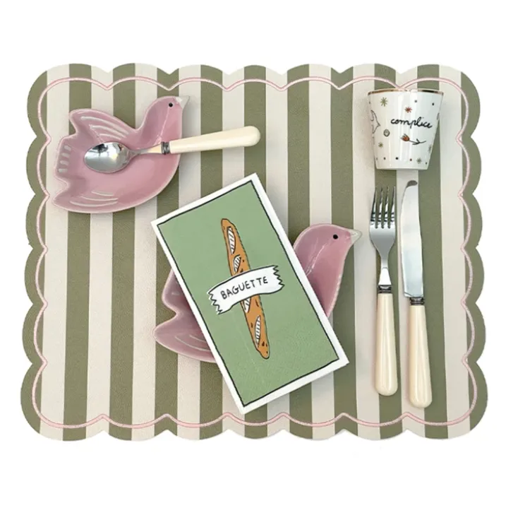 Set de table rectangulaire à rayures avec bords ondulés