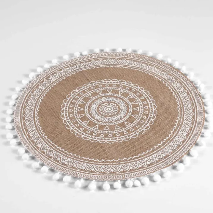 Set de table rond en jute avec pompons