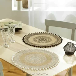 Set de table rond en jute avec pompons