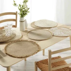 Set de table rond en jute à franges