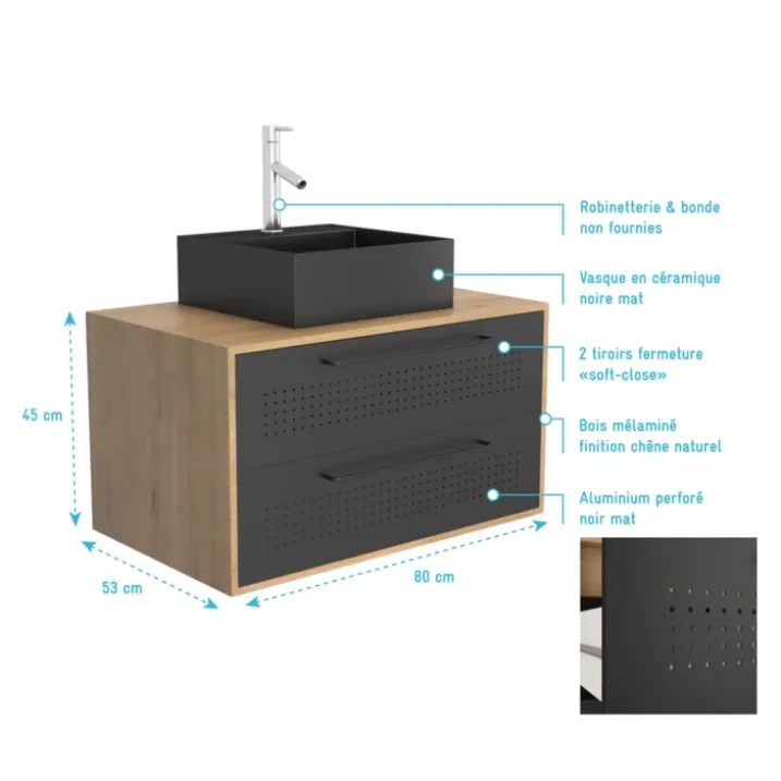 Set meuble de salle de bains avec vasque carrée