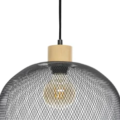 Suspension cloche en métal et bois