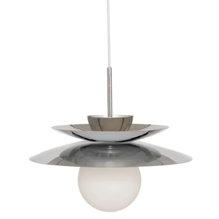 Suspension en métal effet chrome avec globe en verre