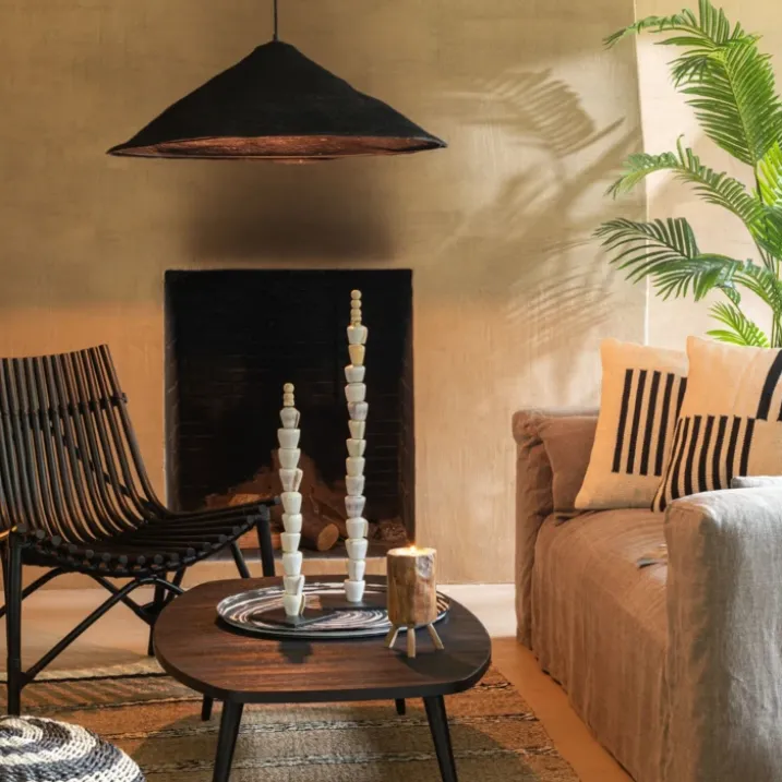 Suspension luminaire chapeau jonc naturel