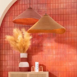 Suspension luminaire chapeau jonc naturel