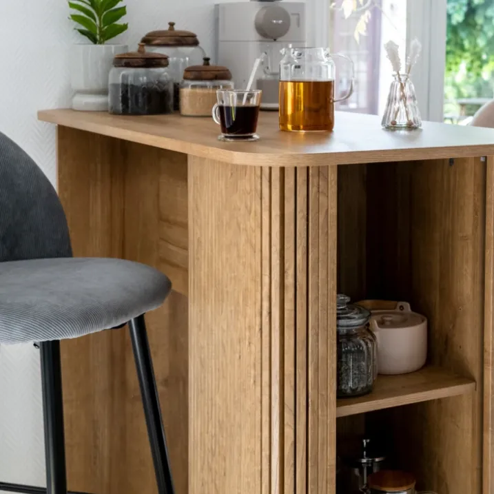 Table bar aspect bois avec rangements intégrés