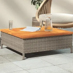 Table basse de jardin en bois et résine tressée