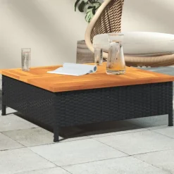 Table basse de jardin en bois et résine tressée