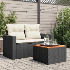 Table basse de jardin en résine tressée et bois