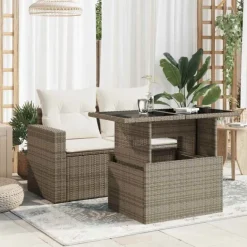 Table basse de jardin relevable avec plateau en verre
