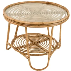 Table basse de jardin ronde en rotin tressé