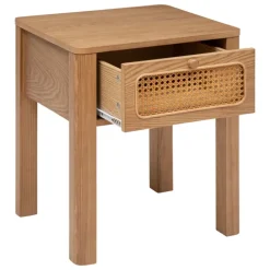 Table de chevet en bois avec tiroir cannage