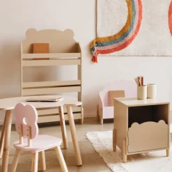 Table de chevet enfant forme ourson avec porte de rangement