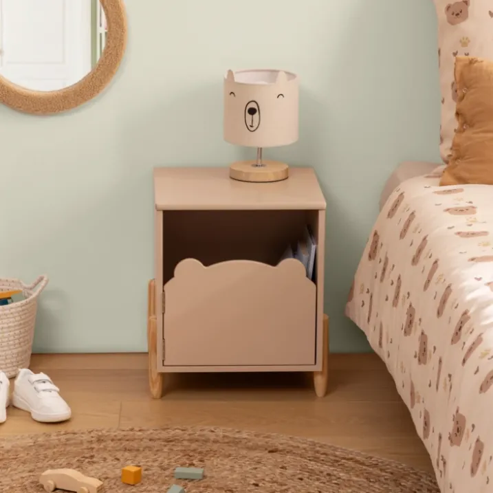 Table de chevet enfant forme ourson avec porte de rangement