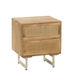 Table de chevet en rotin et bois de manguier