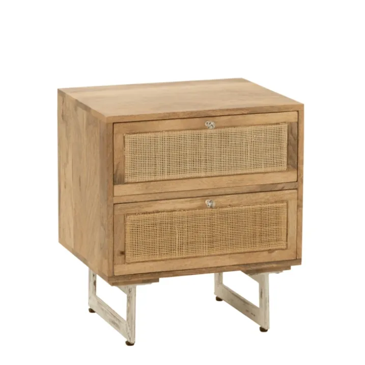 Table de chevet en rotin et bois de manguier
