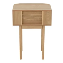Table de chevet ronde en bois naturel avec tiroir